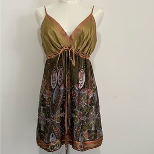 HALE BOB, Silk Olive Green Paisley Tie-Front Camisole, Size L